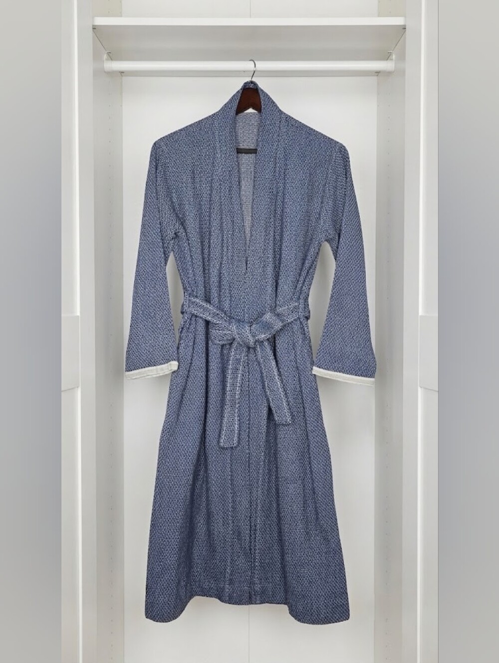 Coyuchi Unisex Blue Patterned Organic Cotton Robe XS/S